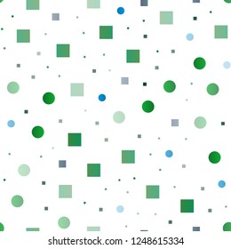 Light Blue, Green vector seamless pattern with spheres, squares. Abstract backdrop with colorful circles, rectangles. Pattern for design of fabric, wallpapers.