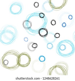 Light Blue, Green vector seamless cover with spots. Glitter abstract illustration with blurred drops of rain. Texture for window blinds, curtains.