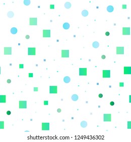 Light Blue, Green vector seamless pattern with spheres, squares. Illustration with set of shining colorful abstract circles, cubes. Pattern for design of fabric, wallpapers.