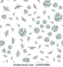 Light Blue, Green vector seamless doodle template with leaves, flowers. Doodle with leaves, flowers in Origami style. Pattern for design of fabric, wallpapers.