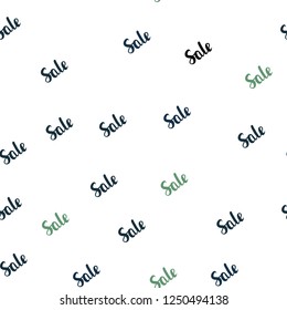 Light Blue, Green vector seamless texture with selling simbols. Gradient illustration with discount signs on white backdrop. Pattern for ads, posters, banners of sales.