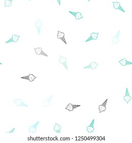 Light Blue, Green vector seamless background with ice-cream cones. Set of abstract ice-cream cones with colorful gradient. Pattern for ad, booklets, leaflets of restaurants.