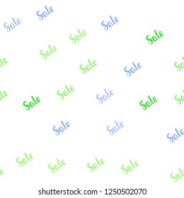 Light Blue, Green vector seamless template with selling words. Colorful set of  percentage signs in simple style. Pattern for ads, posters, banners of sales.