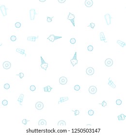 Light Blue, Green vector seamless cover with cuisine gourmet. Fast Food on blurred abstract background with colorful gradient. Template for meal cooking in kitchen.