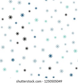 Light Blue, Green vector seamless cover with beautiful snowflakes. Colorful decorative design in xmas style with snow. Texture for window blinds, curtains.