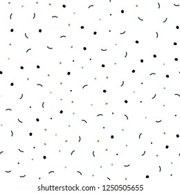 Light Blue, Green vector seamless backdrop with dots and lines. Abstract illustration with colorful discs and triangles. Pattern for trendy fabric, wallpapers.