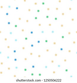 Light Blue, Green vector seamless texture with colored snowflakes. Colorful snowflakes with gradient on abstract background. Design for textile, fabric, wallpapers.