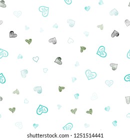 Light Blue, Green vector seamless pattern with colorful hearts. Decorative shining illustration with hearts on abstract template. Template for Valentine's greeting postcards.