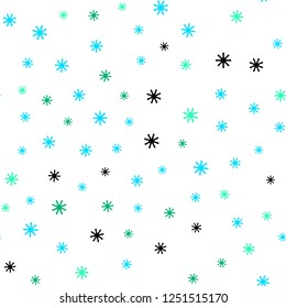 Light Blue, Green vector seamless template with ice snowflakes. Shining colorful illustration with snow in christmas style. Template for business cards, websites.