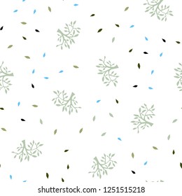 Light Blue, Green vector seamless elegant pattern with leaves, branches. Brand new colored illustration with leaves and branches. Design for textile, fabric, wallpapers.