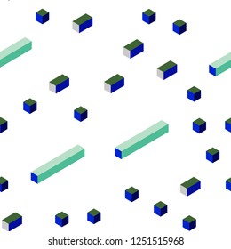 Light Blue, Green vector seamless, isometric pattern in square style. Rectangles on abstract background with colorful gradient. Texture for window blinds, curtains.