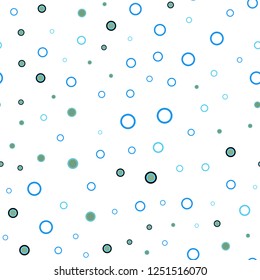 Light Blue, Green vector seamless pattern with spheres. Blurred bubbles on abstract background with colorful gradient. Pattern for design of window blinds, curtains.