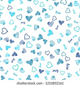 Light Blue, Green vector seamless backdrop with phrase LOVE YOU, hearts. Colorful gradient phrase LOVE YOU, hearts in abstract style. Design for wallpaper, fabric makers.