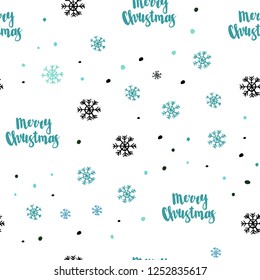 Light Blue, Green vector seamless cover with beautiful snowflakes. Colorful decorative design in xmas style with snow. Design for textile, fabric, wallpapers.