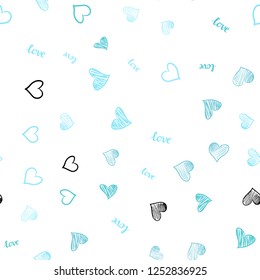 Light Blue, Green vector seamless backdrop with phrase LOVE YOU, hearts. Design in doodle style with text LOVE YOU, hearts. Design for wallpaper, fabric makers.