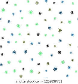 Light Blue, Green vector seamless background with xmas snowflakes. Glitter abstract illustration with crystals of ice. Texture for window blinds, curtains.