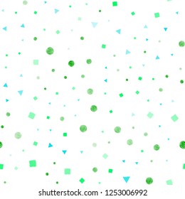 Light Blue, Green vector seamless cover with polygonal style with circles. Decorative design in abstract style with lines, dots, cubes. Trendy design for wallpaper, fabric makers.