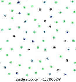 Light Blue, Green vector seamless cover with beautiful snowflakes. Colorful decorative design in xmas style with snow. Texture for window blinds, curtains.