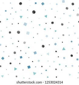 Light Blue, Green vector seamless backdrop with lines, circles, rhombus. Illustration with set of colorful circles, triangles, squares. Pattern for design of window blinds, curtains.