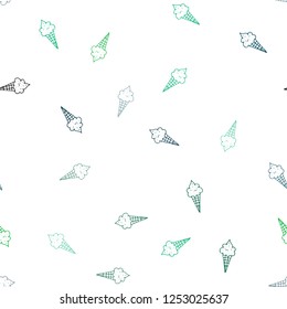 Light Blue, Green vector seamless pattern with cold ice-cream. Decorative illustration with ice-cream on abstract template. Template of a black hot beverage in a cafe.