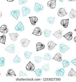 Light Blue, Green vector seamless doodle pattern with leaves. Colorful illustration in doodle style with leaves. Design for textile, fabric, wallpapers.