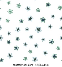 Light Blue, Green vector seamless cover with small and big stars. Glitter abstract illustration with colored stars. Texture for window blinds, curtains.