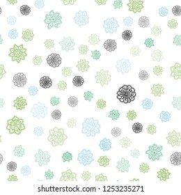 Light Blue, Green vector seamless layout with bright snowflakes. Decorative shining illustration with snow on abstract template. Template for business cards, websites.