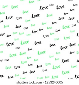 Light Blue, Green vector seamless cover with quote LOVE YOU. Illustration with colorful phrase LOVE YOU in romantic style. Design for wallpaper, fabric makers.