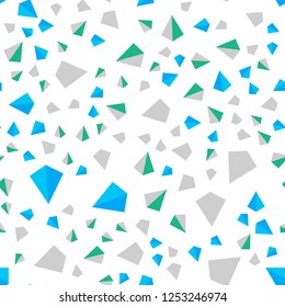 Light Blue, Green vector seamless, isometric layout with lines, triangles. Decorative design in abstract style with triangles. Texture for window blinds, curtains.