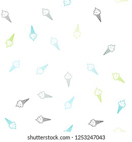 Light Blue, Green vector seamless layout with ice-cream set. Beautiful colorful illustration with ice-cream cones. Pattern for ads of breakfast, lunch, dinner.