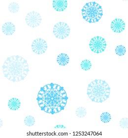 Light Blue, Green vector seamless pattern with christmas snowflakes. Glitter abstract illustration with crystals of ice. Design for textile, fabric, wallpapers.