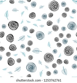 Light Blue, Green vector seamless natural backdrop with leaves and flowers. Abstract illustration with leaves, flowers in doodles style. Template for business cards, websites.