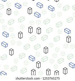 Light Blue, Green vector seamless, isometric pattern in square style. Decorative design in abstract style with rectangles. Texture for window blinds, curtains.