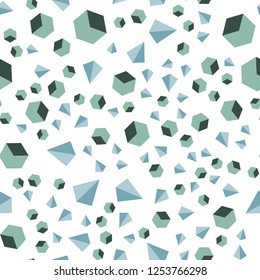 Light Blue, Green vector seamless, isometric pattern with polygonal style with cubes. Glitter abstract illustration with squares, lines. Design for textile, fabric, wallpapers.