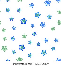 Light Blue, Green vector seamless texture with beautiful stars. Glitter abstract illustration with colored stars. Design for wallpaper, fabric makers.