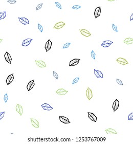 Light Blue, Green vector seamless doodle template with leaves. leaves on elegant natural pattern with gradient. Pattern for design of fabric, wallpapers.