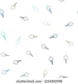 Light Blue, Green vector seamless template with tasty ice-cream. Set of abstract ice-cream cones with colorful gradient. Pattern for ad, booklets, leaflets of restaurants.