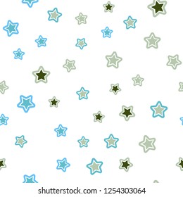 Light Blue, Green vector seamless cover with small and big stars. Blurred decorative design in simple style with stars. Design for wallpaper, fabric makers.
