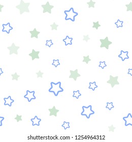 Light Blue, Green vector seamless texture with beautiful stars. Blurred decorative design in simple style with stars. Pattern for design of fabric, wallpapers.