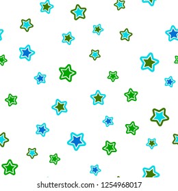 Light Blue, Green vector seamless layout with bright stars. Blurred decorative design in simple style with stars. Design for textile, fabric, wallpapers.