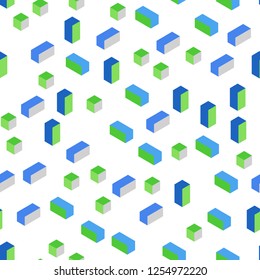 Light Blue, Green vector seamless, isometric pattern in square style. Beautiful illustration with rectangles and squares. Pattern for trendy fabric, wallpapers.