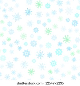 Light Blue, Green vector seamless cover with beautiful snowflakes. Modern geometrical abstract illustration with crystals of ice. Design for textile, fabric, wallpapers.