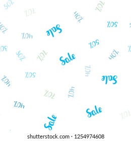 Light Blue, Green vector seamless texture with selling prices 30, 40, 50 %. Gradient illustration with discount signs on white backdrop. Backdrop for super sales on Black Friday.