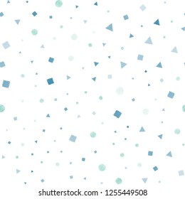 Light Blue, Green vector seamless backdrop with lines, circles, rhombus. Illustration with colorful circles, triangles, rectangles. Design for textile, fabric, wallpapers.