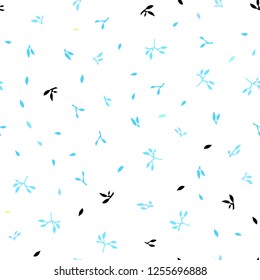 Light Blue, Green vector seamless doodle pattern with leaves. Sketchy doodles with leaves on blurred background. Design for textile, fabric, wallpapers.