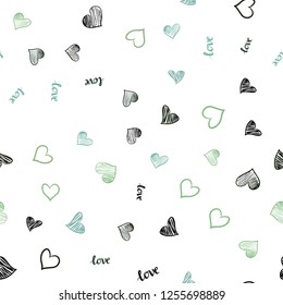 Light Blue, Green vector seamless template with text LOVE YOU, hearts. Illustration with phrase LOVE YOU, hearts for valentine's day. Template for business cards, websites.