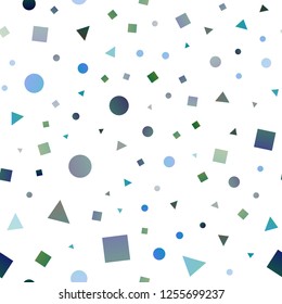 Light Blue, Green vector seamless template with crystals, circles, squares. Glitter abstract illustration with spheres, squares, lines. Pattern for trendy fabric, wallpapers.