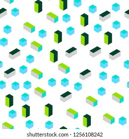 Light Blue, Green vector seamless, isometric pattern in square style. Glitter abstract illustration with rectangular shapes. Design for textile, fabric, wallpapers.