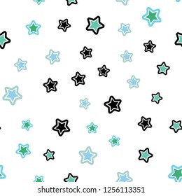 Light Blue, Green vector seamless template with sky stars. Decorative shining illustration with stars on abstract template. Texture for window blinds, curtains.