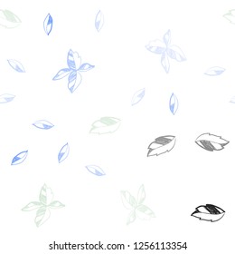 Light Blue, Green vector seamless elegant template with leaves. A vague abstract illustration with leaves in doodles style. Template for business cards, websites.